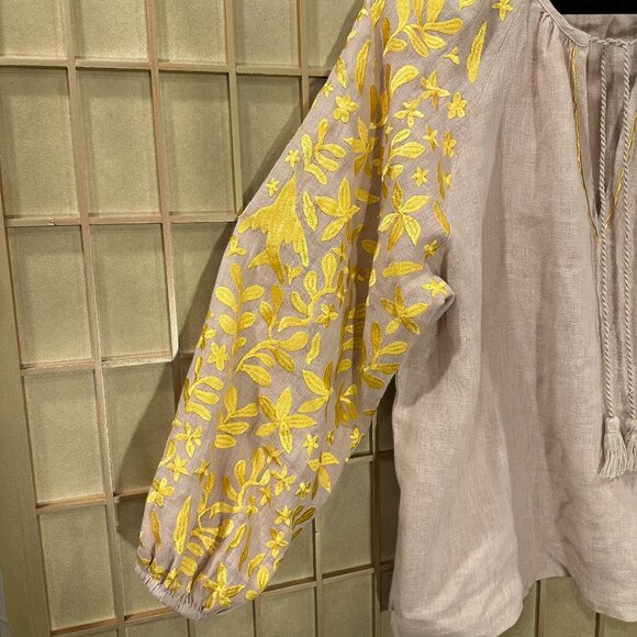 Voyageur by Mersea Palermo Embroidered Blouse Linen Top Women Size M Boho Floral - Picture 8 of 15